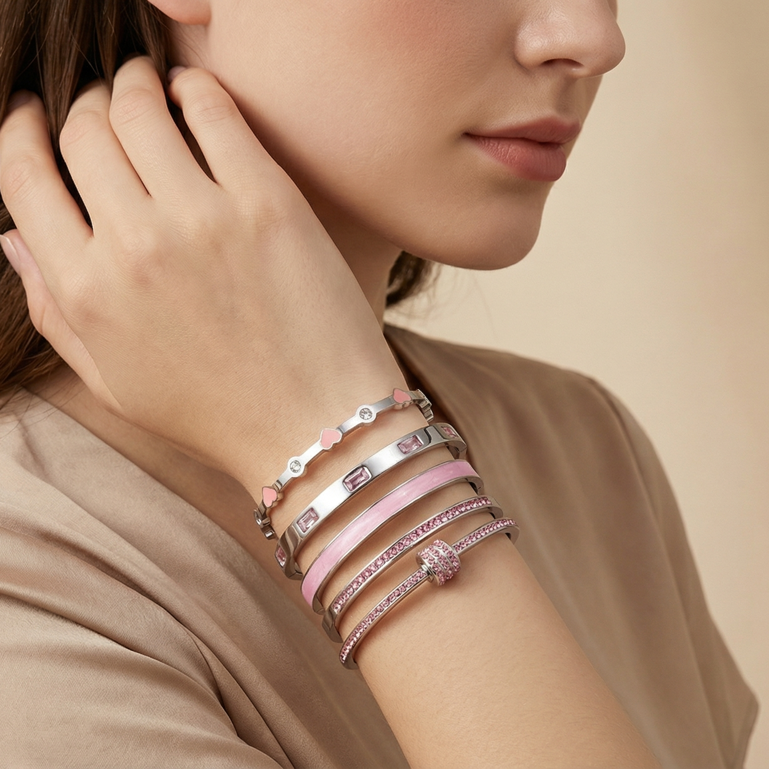 Titanium Steel Bracelet Women's High Sense Oil Drop Peach Heart Diamond