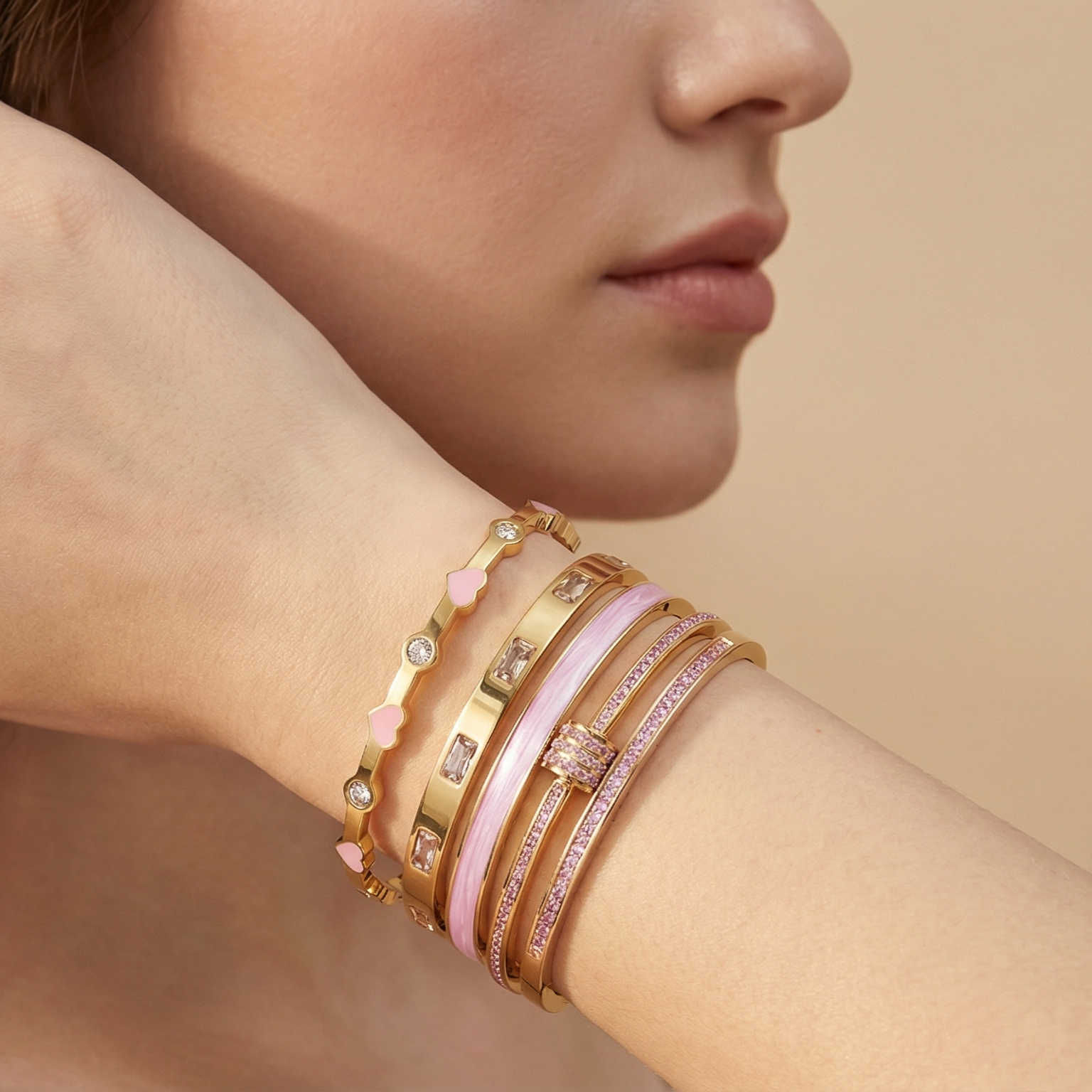 Titanium Steel Bracelet Women's High Sense Oil Drop Peach Heart Diamond