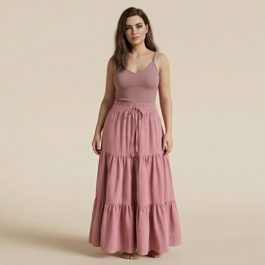 European And American Solid Color Stitching Ruffle Elastic Pocket Skirt