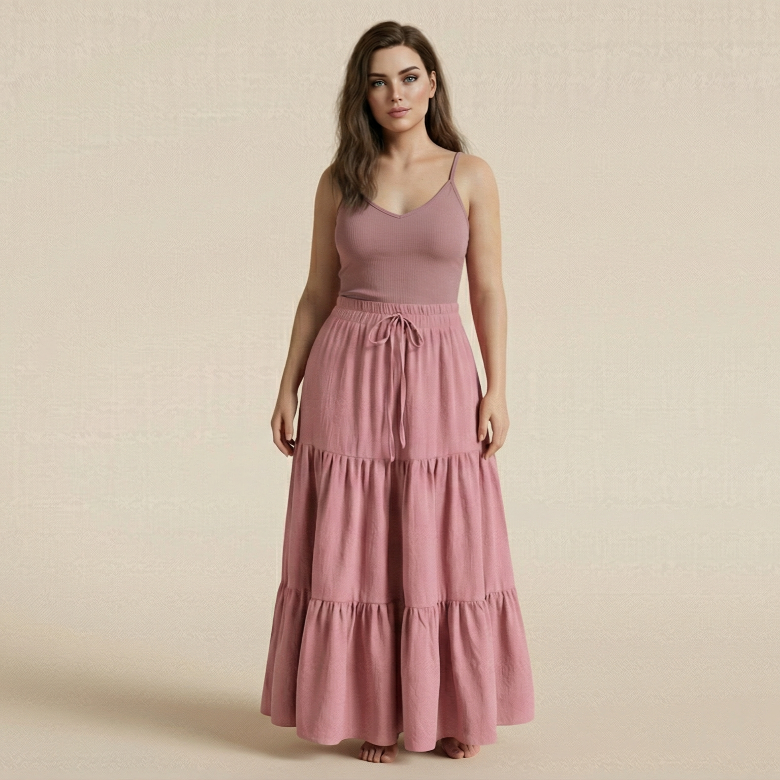 European And American Solid Color Stitching Ruffle Elastic Pocket Skirt