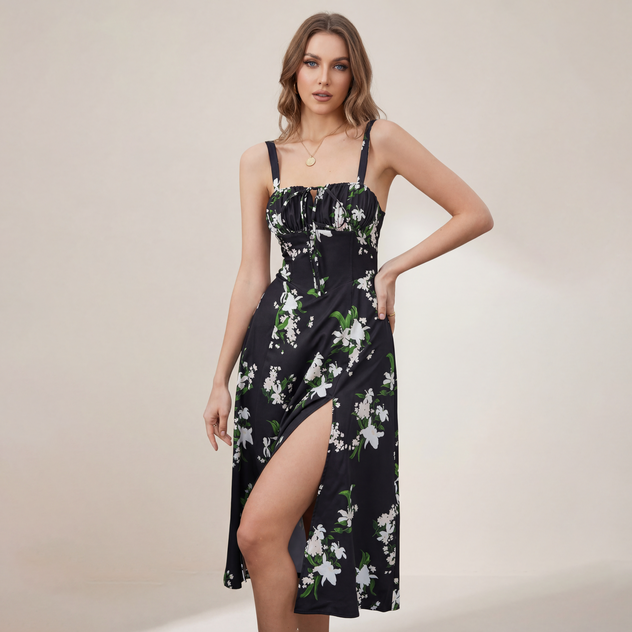 Mid-length Corset Elegant Slit Lace-up Women's Outing Leisure Dress