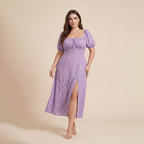 Square Collar Floral Dress Women