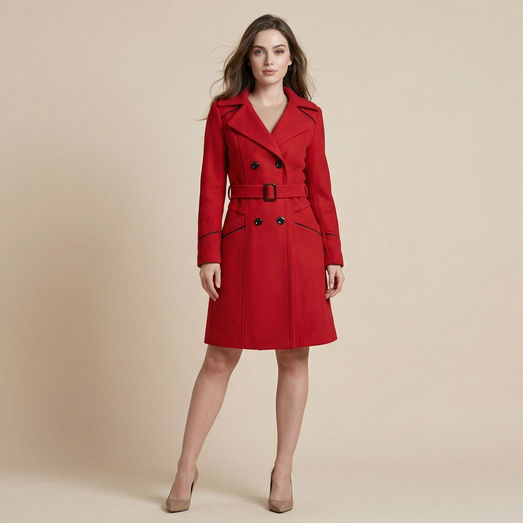 19 Autumn And Winter New Korean Style Coat Double-breasted Mid-length Slim Fit Fashion Coat Women's Clothing