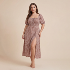 Square Collar Floral Dress Women