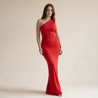 Women's Plain Ruched O-ring Backless Halter Neck Party Dress