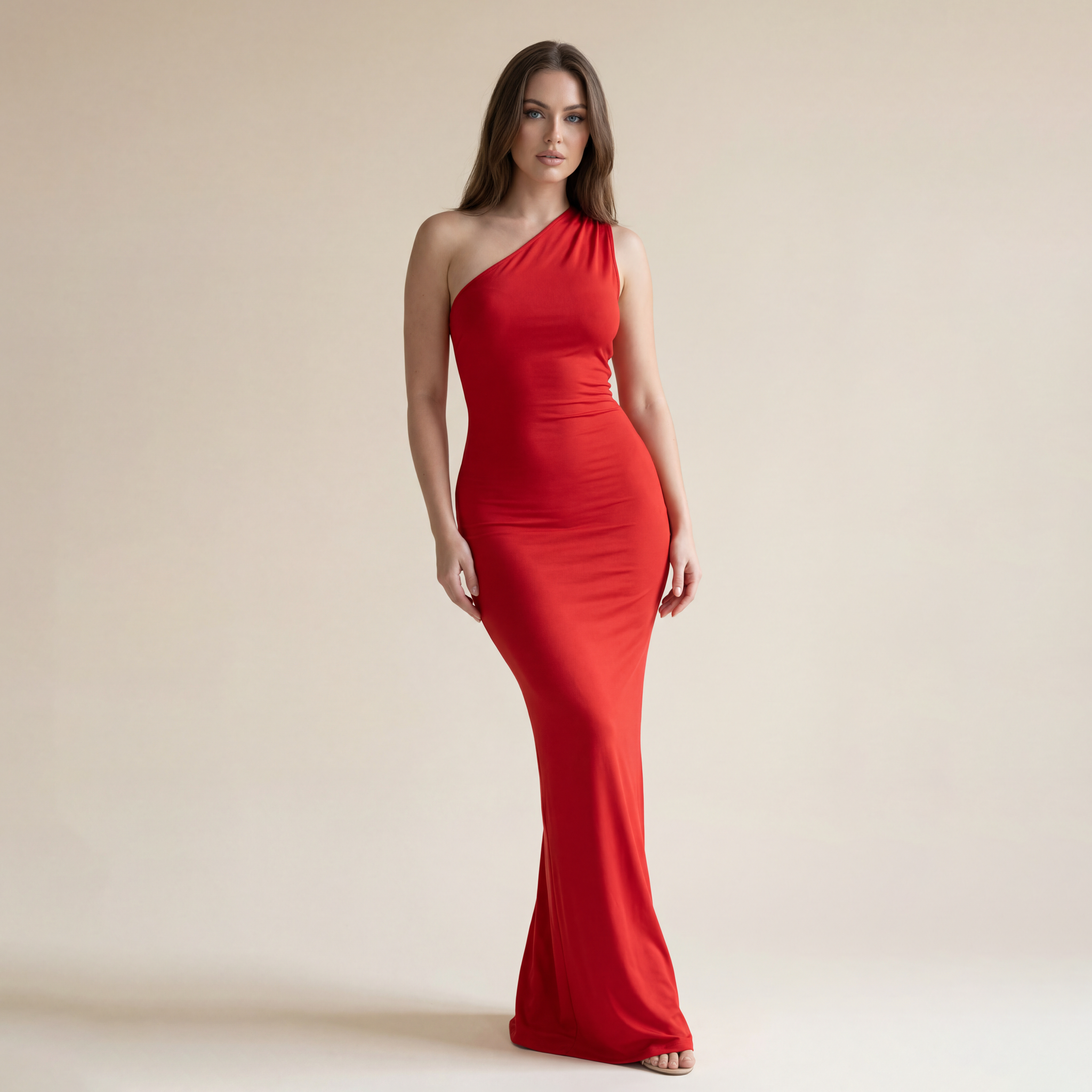 Women's Plain Ruched O-ring Backless Halter Neck Party Dress