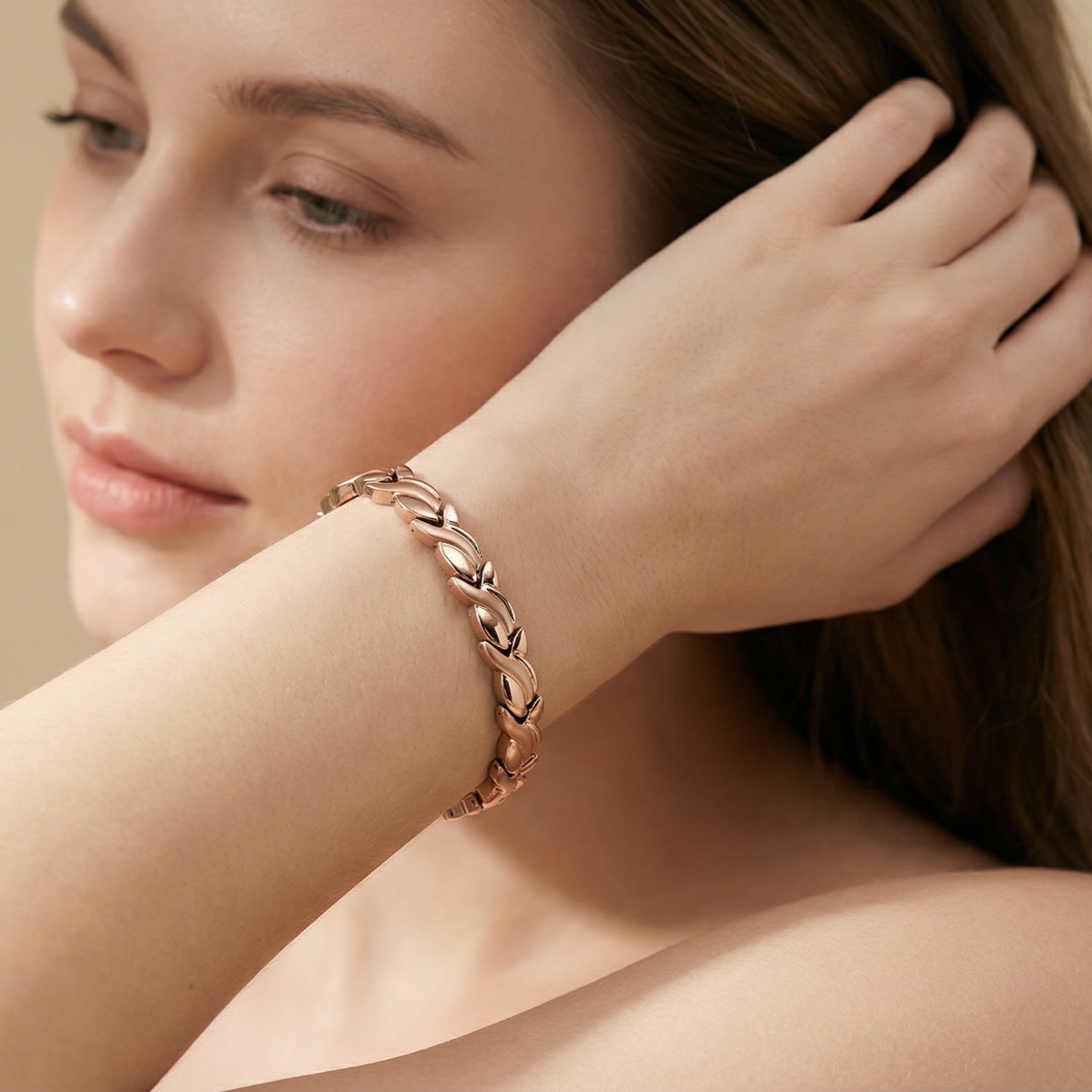 European And American Leaves Women's Titanium Steel Germanium Magnet Health Bracelet