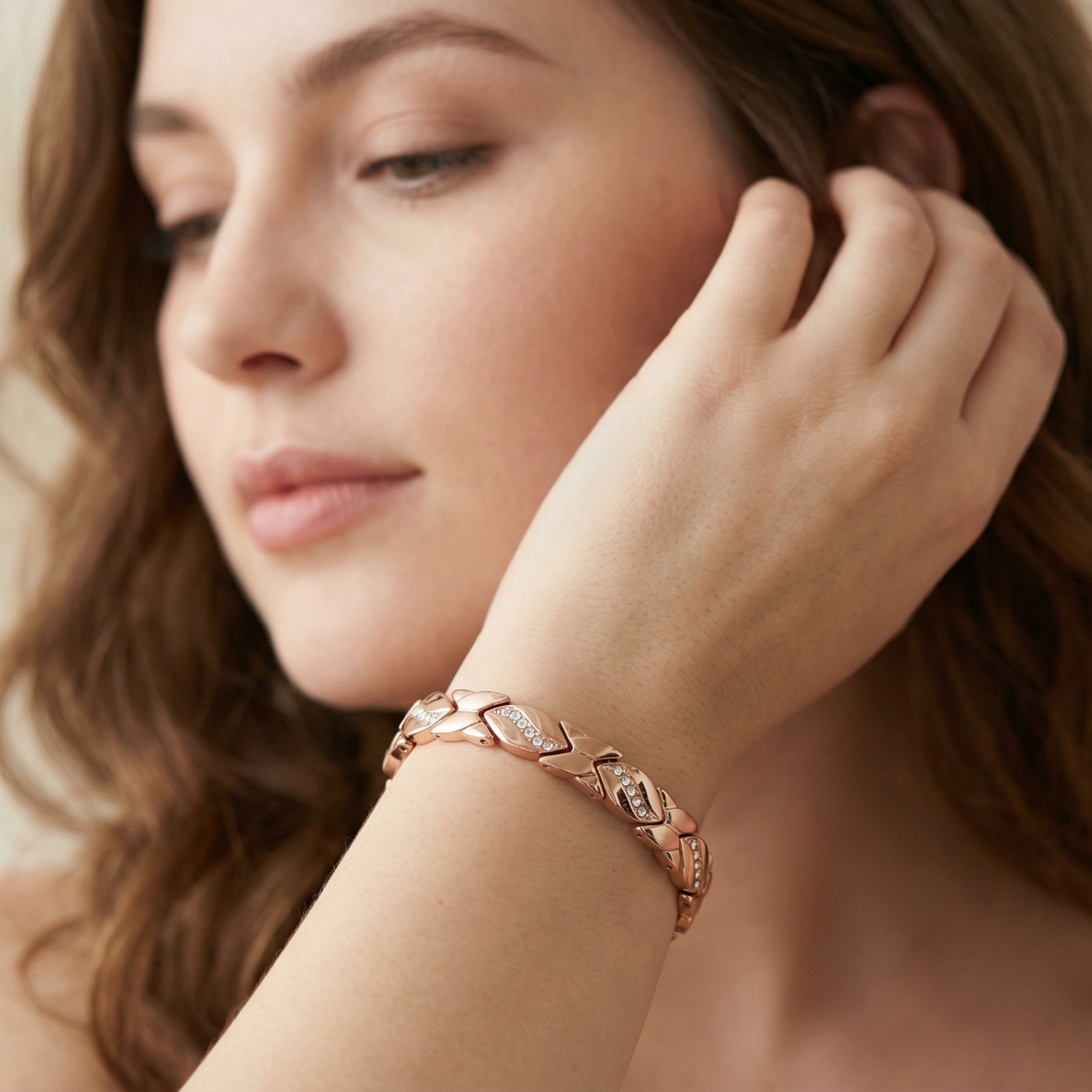 Leaves Diamond Magnet Bracelet Bronze Brushed