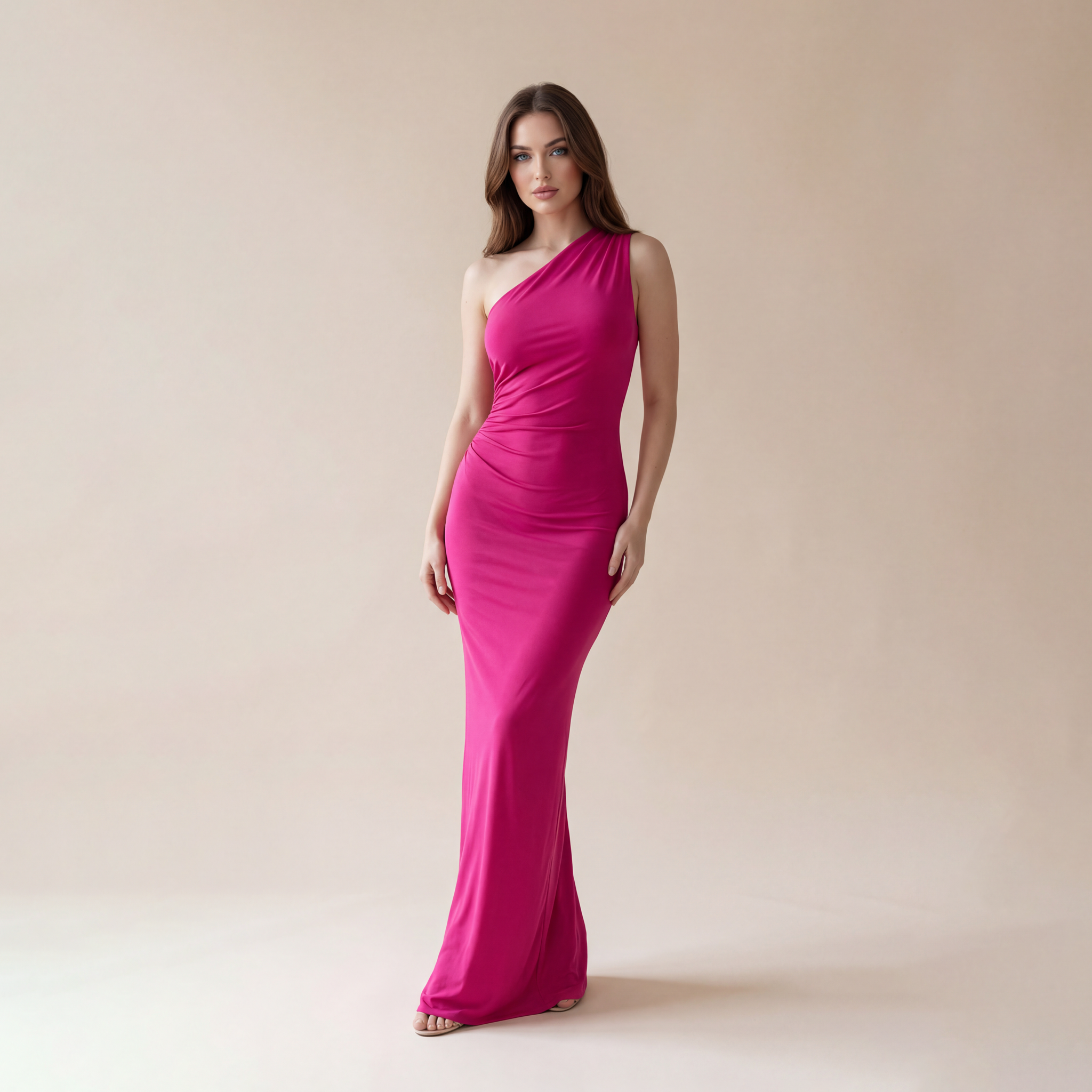 Women's Plain Ruched O-ring Backless Halter Neck Party Dress