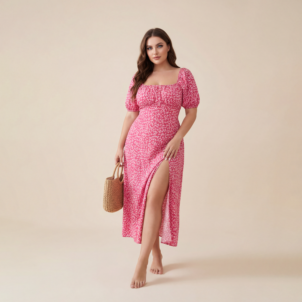 Square Collar Floral Dress Women
