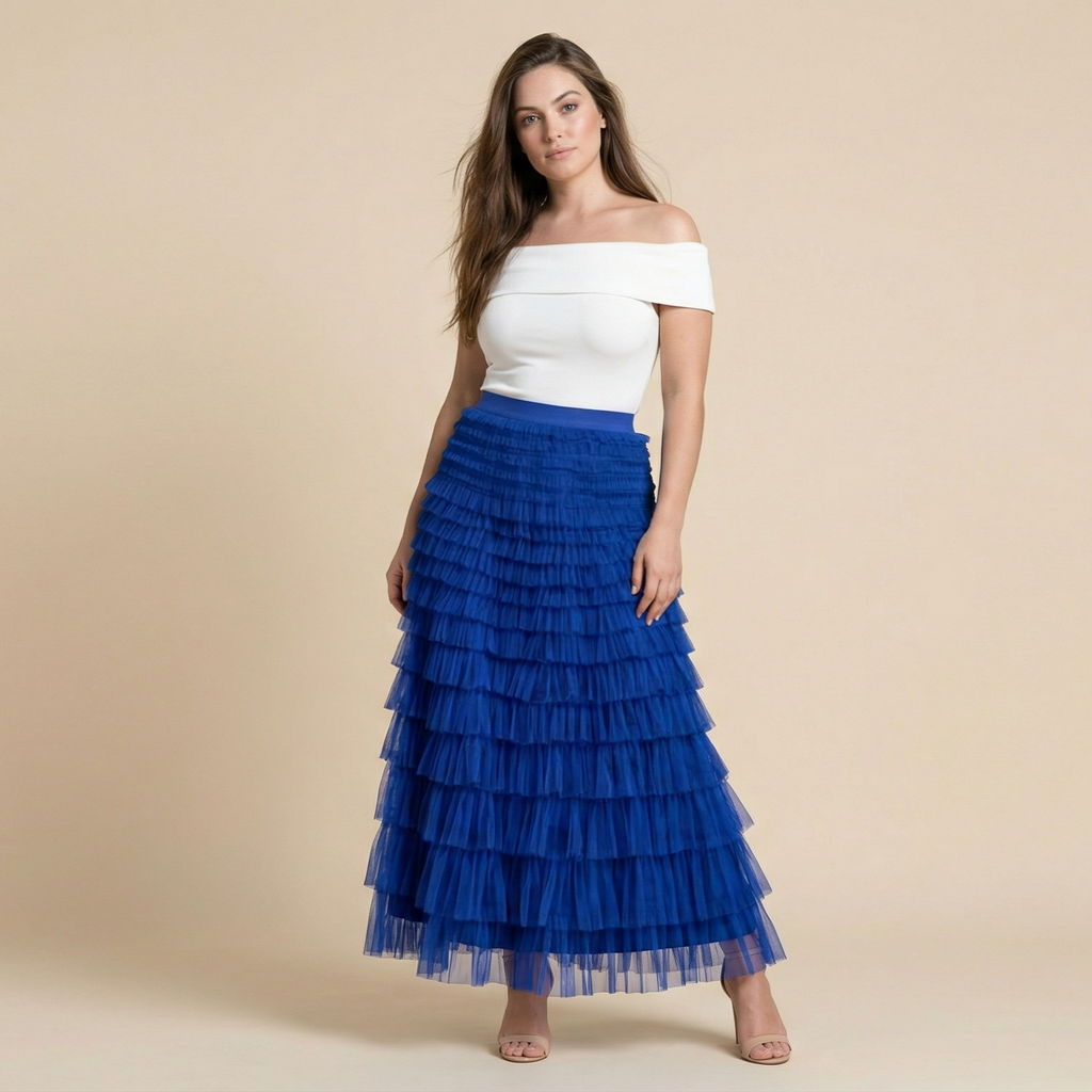 Layered Ruffles Cake Skirt Summer Fashion A Line Swing Mesh Long Skirt Party Dress Women
