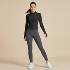 Women's Thumb Holes Zip Up Sports Jacket, Sporty Plain Long Sleeve Tops