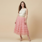 Layered Ruffles Cake Skirt Summer Fashion A Line Swing Mesh Long Skirt Party Dress Women