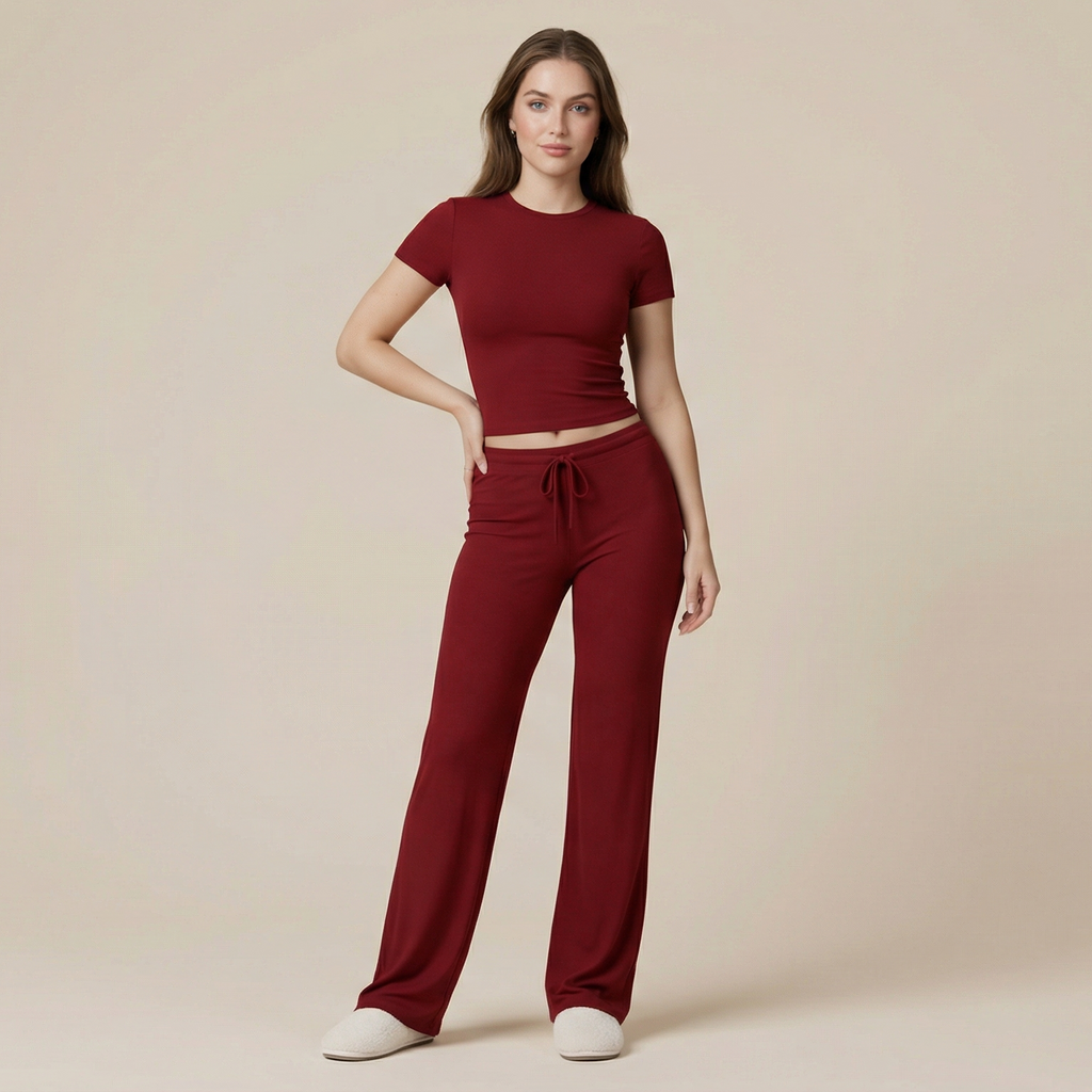 Casual Suit Short Sleeve Top And Trousers Homewear