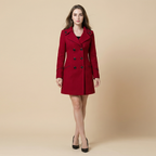 19 Autumn And Winter New Korean Style Coat Double-breasted Mid-length Slim Fit Fashion Coat Women's Clothing