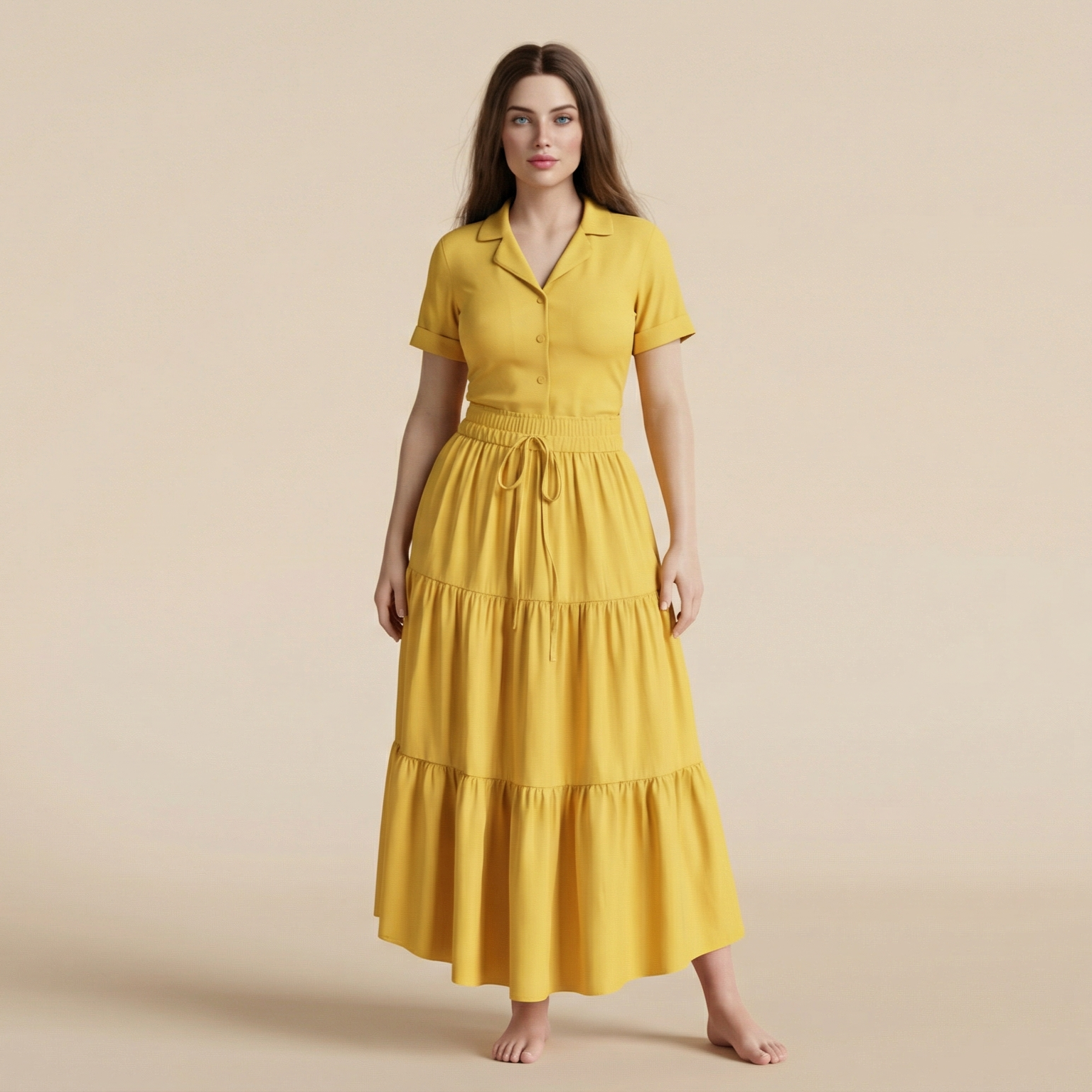 European And American Solid Color Stitching Ruffle Elastic Pocket Skirt