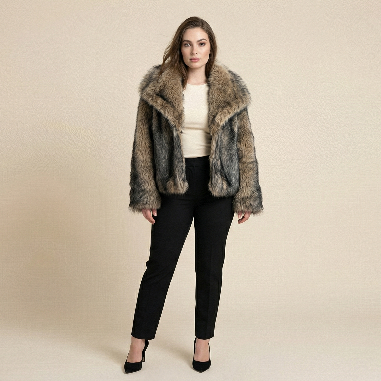 Winter Plush Coat Fashion Warm Thicken Fluffy Lapel Jacket Outwear Casual Long Sleeve Tops Womens Clothing