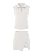 Women’s Summer 2 Piece Skirt Set – Sleeveless Half Zip Tennis Outfit