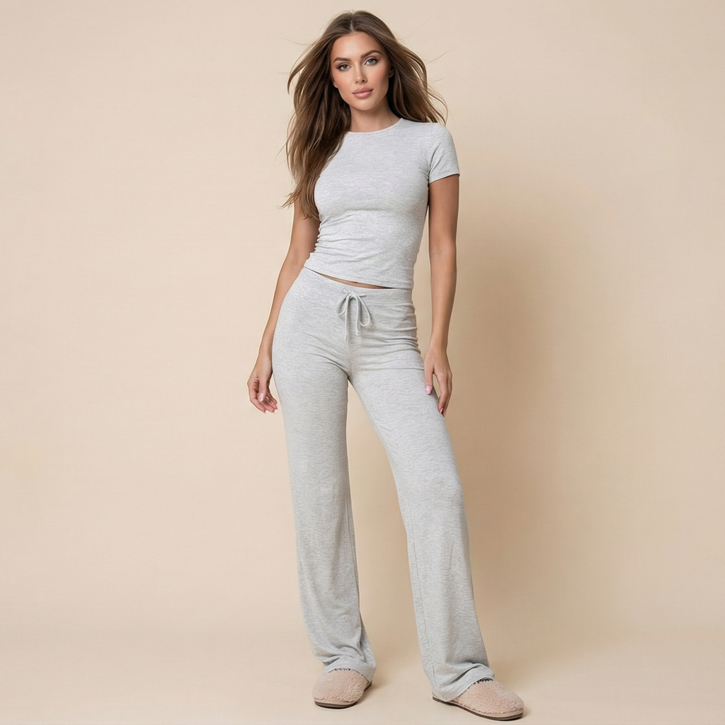 Casual Suit Short Sleeve Top And Trousers Homewear