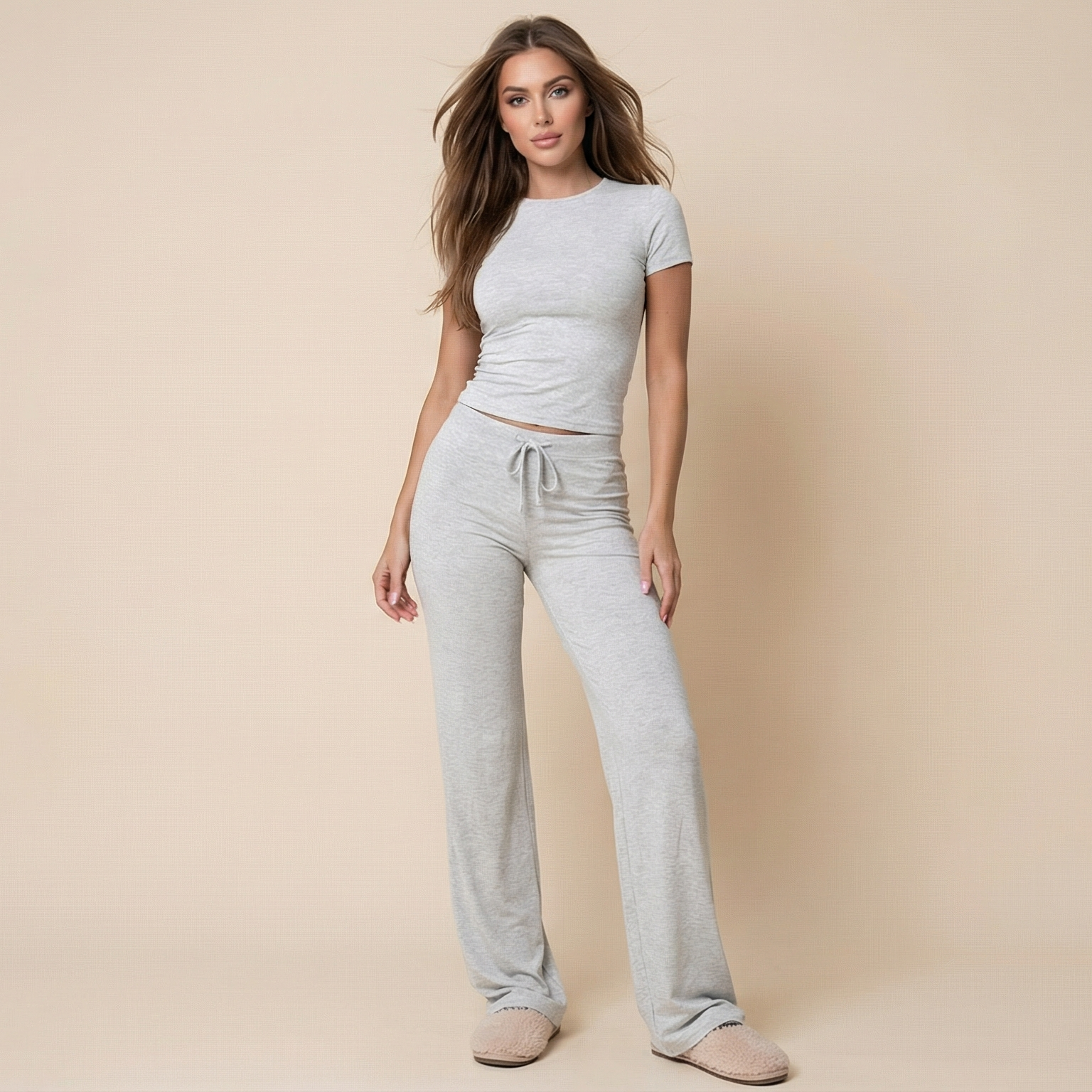 Casual Suit Short Sleeve Top And Trousers Homewear