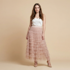 Layered Ruffles Cake Skirt Summer Fashion A Line Swing Mesh Long Skirt Party Dress Women