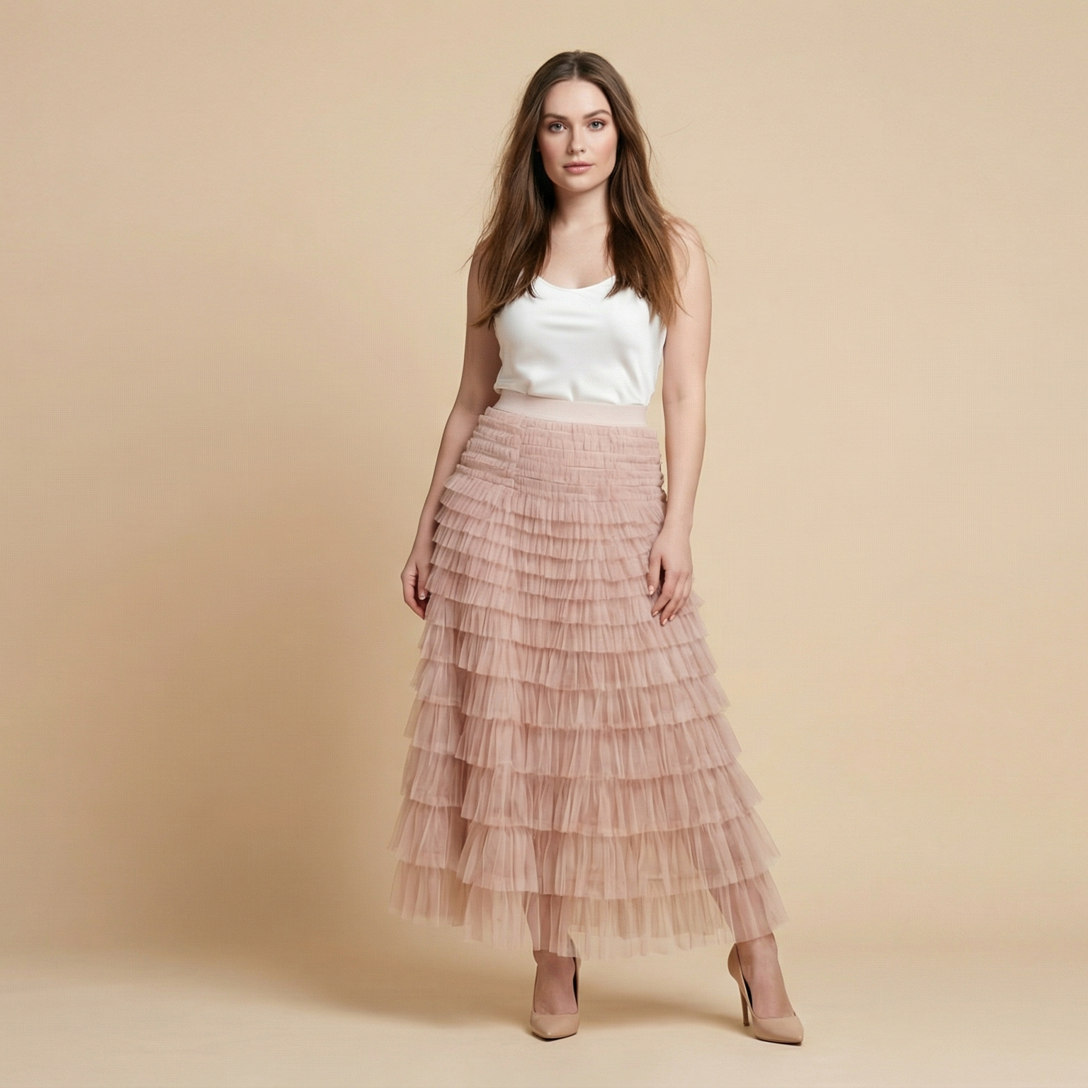 Layered Ruffles Cake Skirt Summer Fashion A Line Swing Mesh Long Skirt Party Dress Women