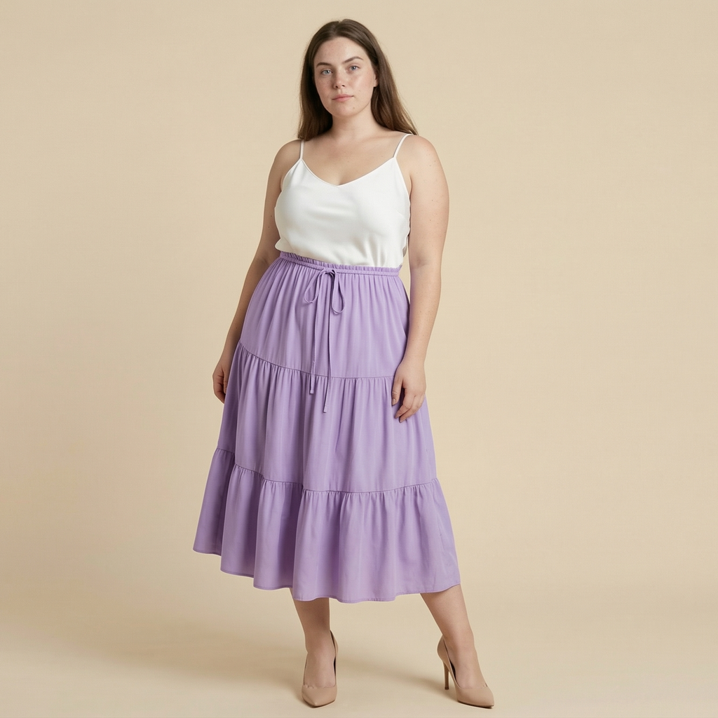 European And American Solid Color Stitching Ruffle Elastic Pocket Skirt