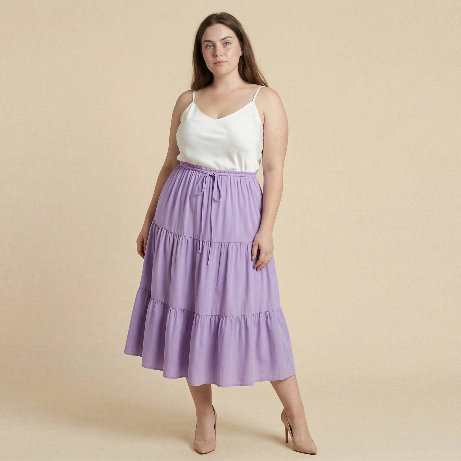 European And American Solid Color Stitching Ruffle Elastic Pocket Skirt